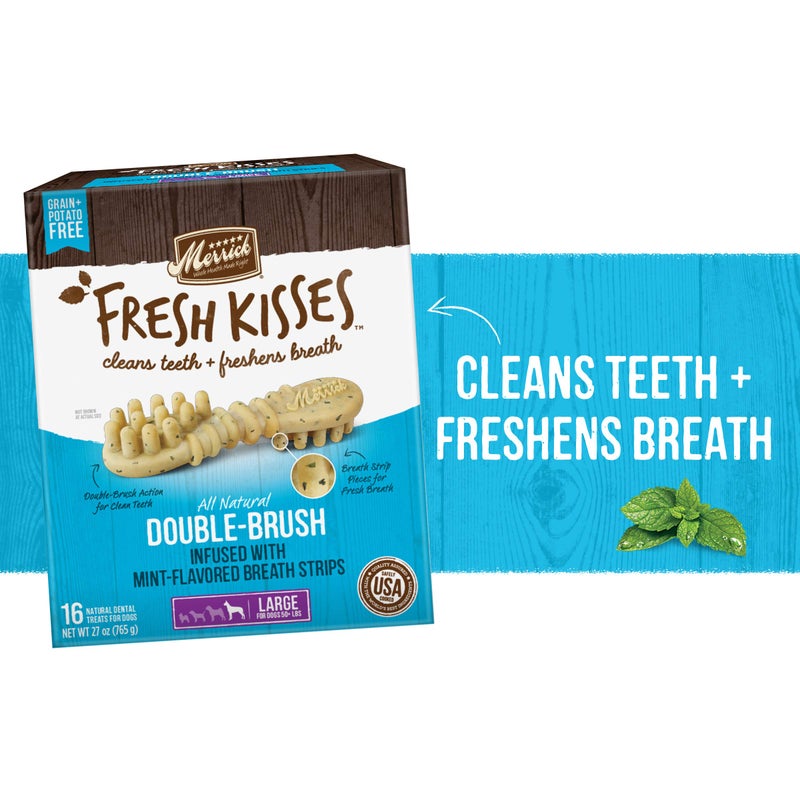 Merrick Fresh Kisses Natural Dental Chews, Toothbrush Shape Treat Infused With Real Mint, For Large Dogs - 16 ct. Box - Image 2